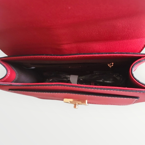 Scarelton Top Handle Satchel Handbag H2065 Elegant Red Handbag with Scarf Accent - Picture 7 of 7